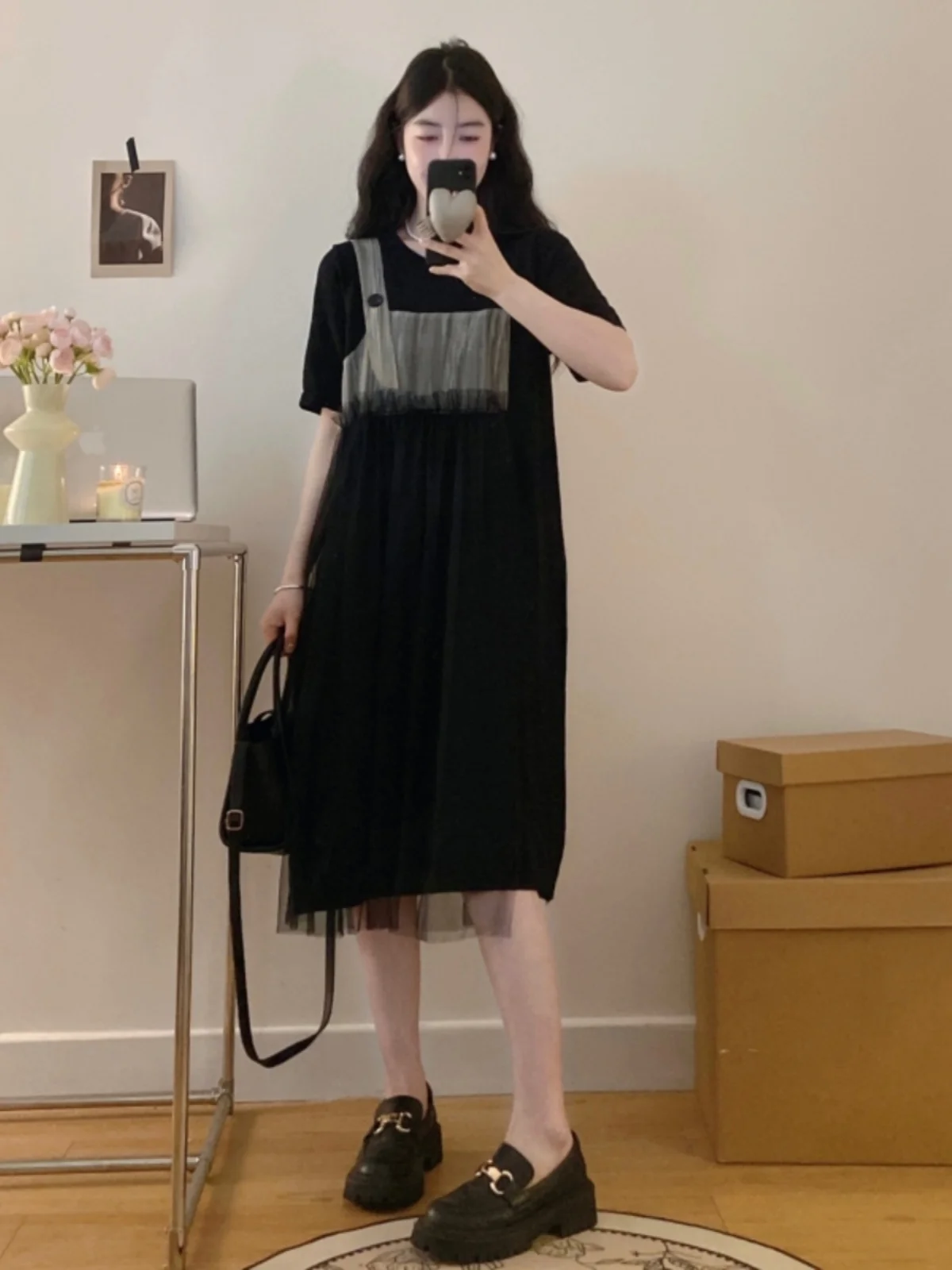 Slimming Short Sleeve T-Shirt Dress Summer New plus Size Women's Fashion Mesh Splice Midi Dress Korean Style Casual round Neck
Slimming Short Sleeve T-Shirt Dress Summer New plus Size Women's Fashion Mesh Splice Midi Dress Korean Style Casual round Neck