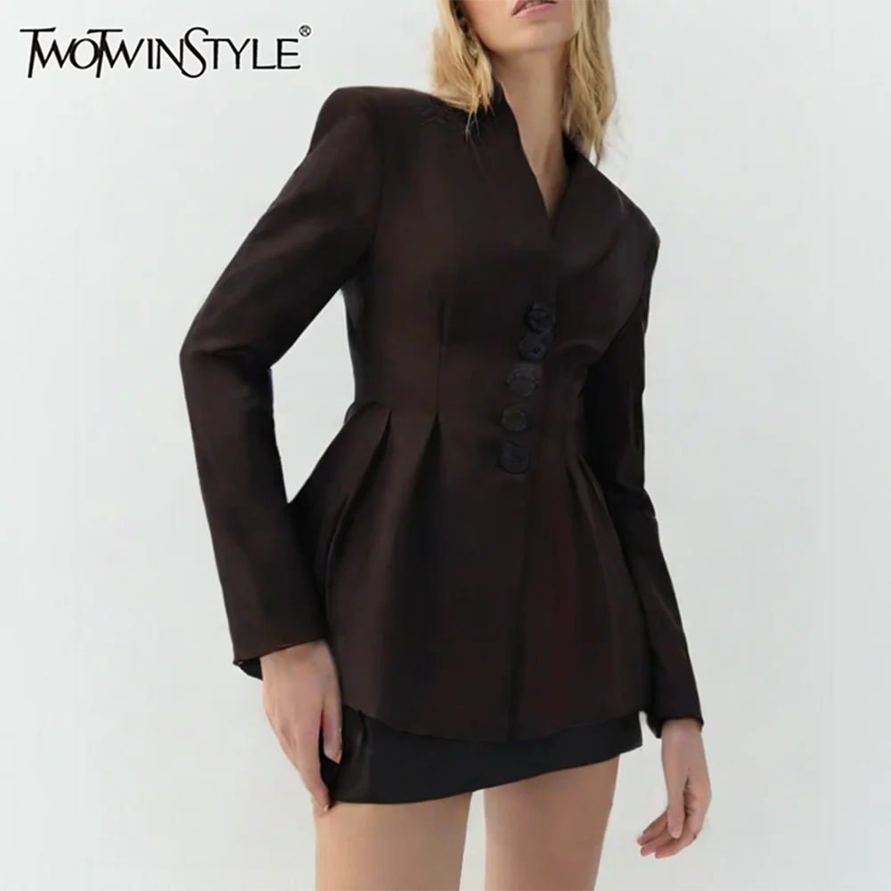 TWOTWINSTYLE Solid Spliced Single Breasted Fashion Jackets for Women V Neck Long Sleeves Tunic Elegant Jacket Female Clothes New
TWOTWINSTYLE Solid Spliced Single Breasted Fashion Jackets for Women V Neck Long Sleeves Tunic Elegant Jacket Female Clothes New