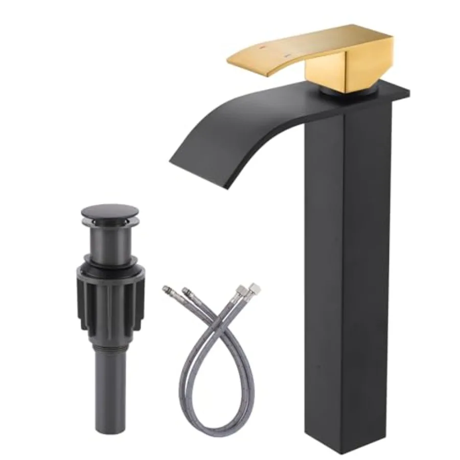 Vessel Sink Faucet : Single Hole Waterfall Bathroom Faucet, Single Handle Lavatory Vanity Tap with Pop Up Drain and cUPC Supply
Vessel Sink Faucet : Single Hole Waterfall Bathroom Faucet, Single Handle Lavatory Vanity Tap with Pop Up Drain and cUPC Supply