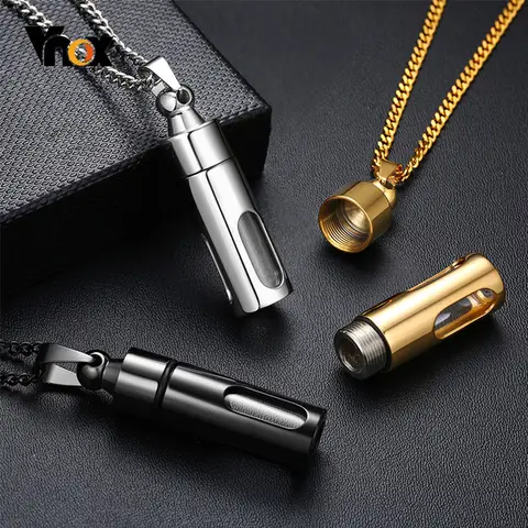 Vnox Hollow Tube Pendant for Men Women Stainless Steel Cremation Keepsake Urn Necklaces Memorial Jewelry