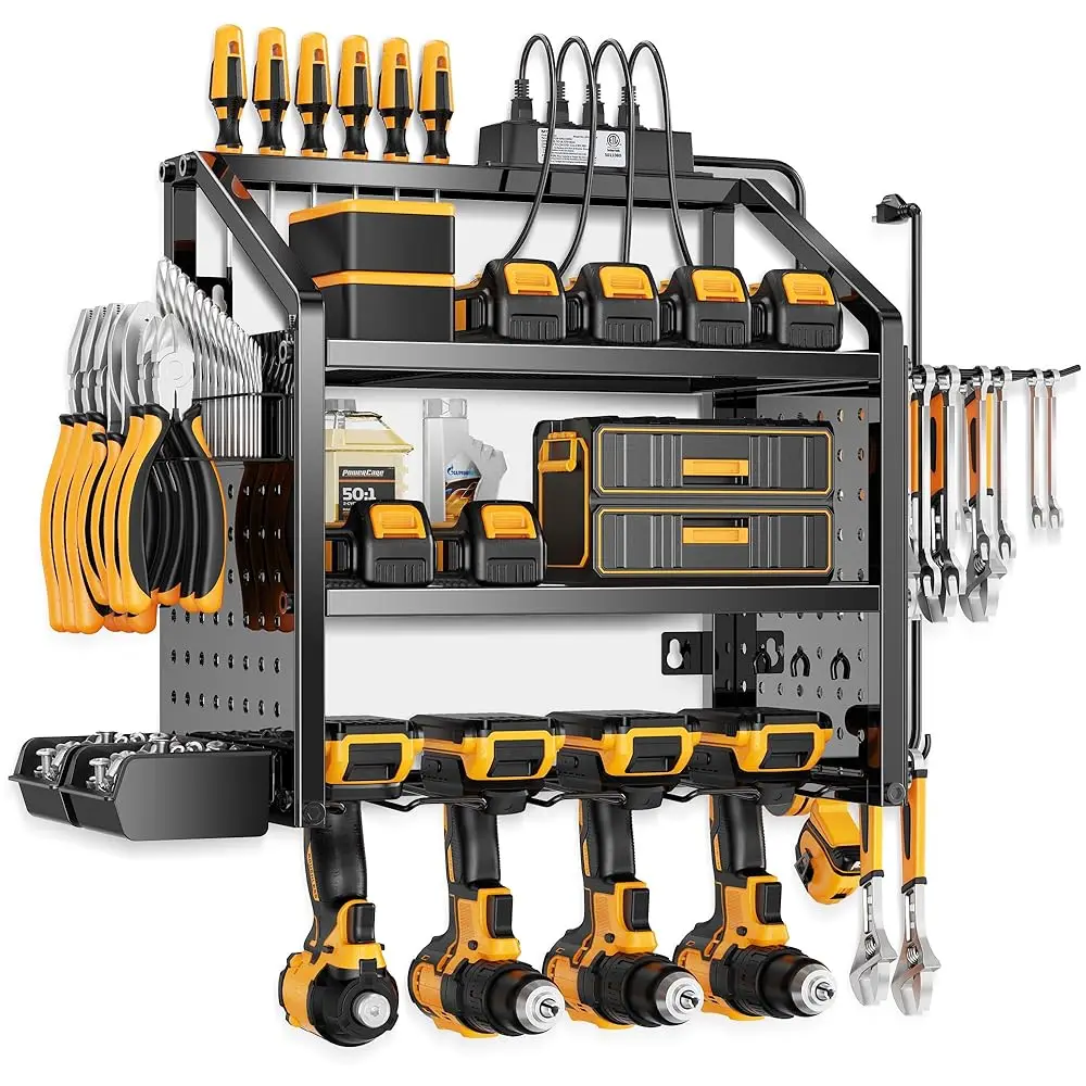 Heavy Duty Metal Power Tool Organizer Wall Mount With 4 Outlet Charging Station & Drill Holder, 4 Layer Garage Storage Ra
Heavy Duty Metal Power Tool Organizer Wall Mount With 4 Outlet Charging Station & Drill Holder, 4 Layer Garage Storage Ra