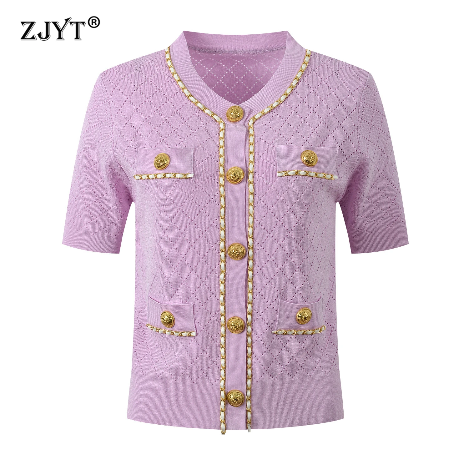 ZJYT Summer Women Knit Tops Short Sleeve Cardigans Sweaters Single Breasted O Neck Knitwears Jersey Mujer Jumper Chain Patchwork
ZJYT Summer Women Knit Tops Short Sleeve Cardigans Sweaters Single Breasted O Neck Knitwears Jersey Mujer Jumper Chain Patchwork