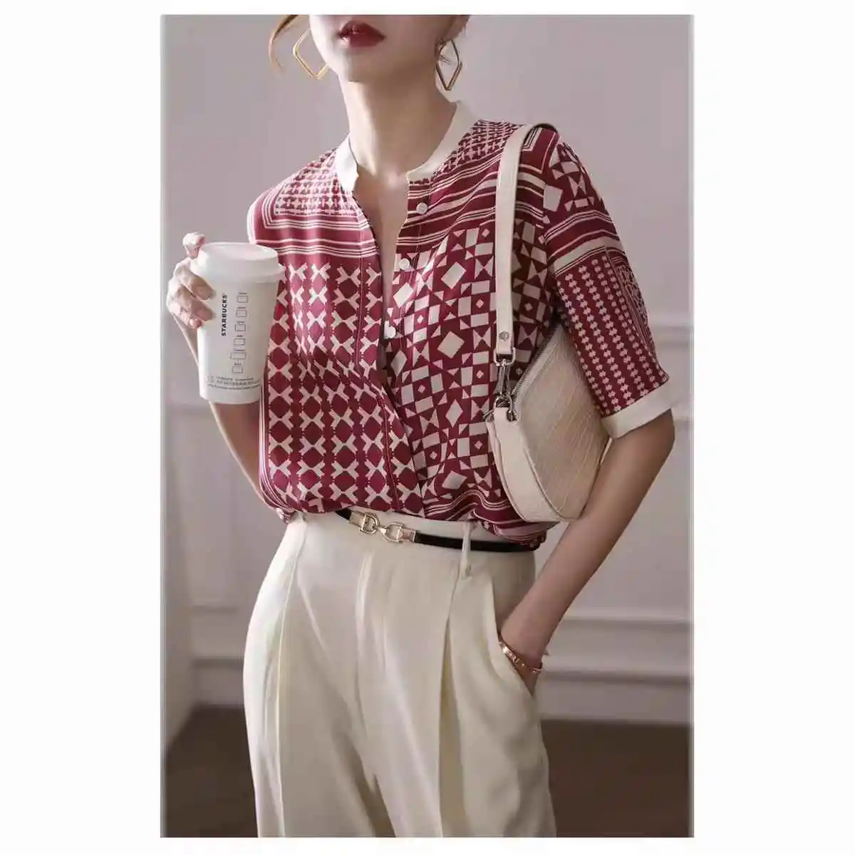 Slimming Double Crepe Printed Shirt Women's Long Sleeve Polyester Geometric Print Commute Style Casual Women's Fashion
Slimming Double Crepe Printed Shirt Women's Long Sleeve Polyester Geometric Print Commute Style Casual Women's Fashion