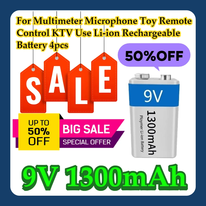 For Multimeter Microphone Toy Remote Control KTV Use 9V 1300mAh Li-ion Rechargeable Battery 4pcs
For Multimeter Microphone Toy Remote Control KTV Use 9V 1300mAh Li-ion Rechargeable Battery 4pcs