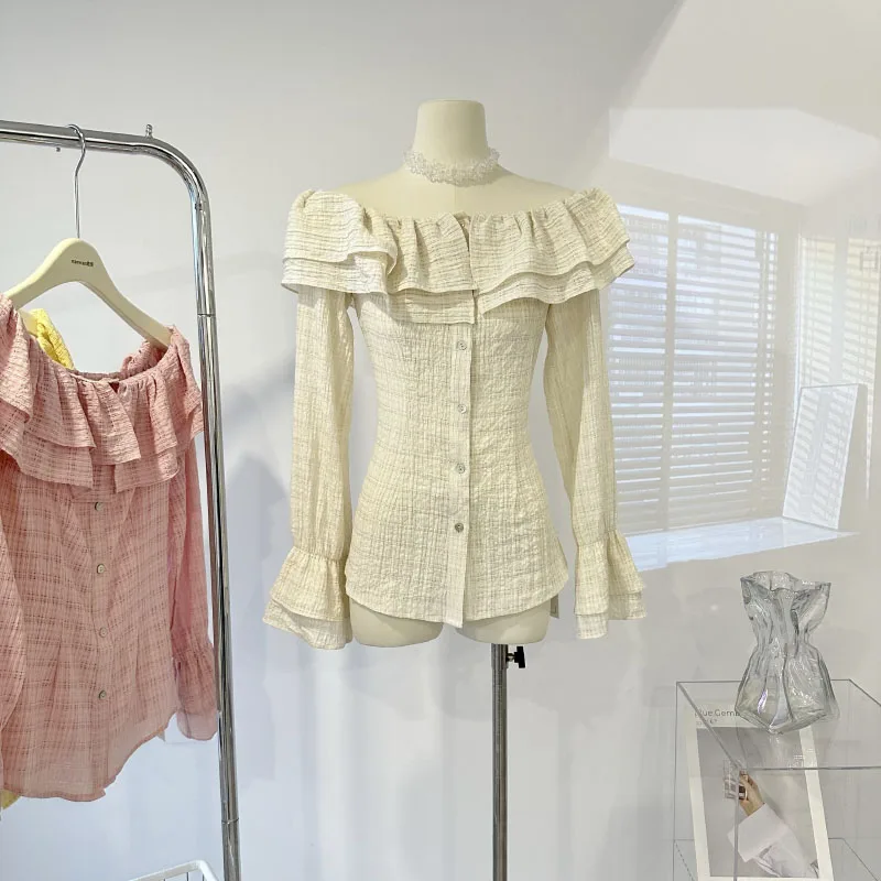 Sweet Off-the-shoulder Flared Long-sleeved Tops Waist Blouse Korean Fashion Korean Fashion Sweet Shirts Blous
Sweet Off-the-shoulder Flared Long-sleeved Tops Waist Blouse Korean Fashion Korean Fashion Sweet Shirts Blous