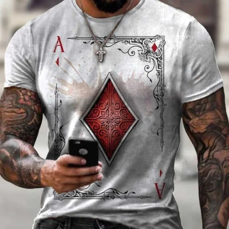 2025 Men's short-sleeved T-shirt summer casual retro hip-hop style round neck printed playing card pattern oversized T-shirt
2025 Men's short-sleeved T-shirt summer casual retro hip-hop style round neck printed playing card pattern oversized T-shirt