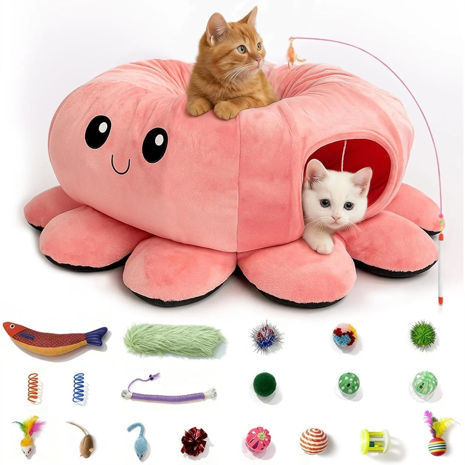 Cat Tunnel Bed with 20 Cat Toys, Collapsible Octopus Play Tunnel for Indoor Cats, Kitten Toys, Cozy Cave Bed
Cat Tunnel Bed with 20 Cat Toys, Collapsible Octopus Play Tunnel for Indoor Cats, Kitten Toys, Cozy Cave Bed