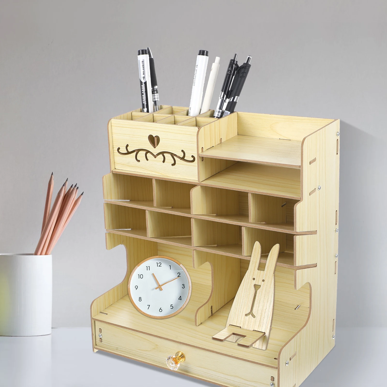 Work Desk Pen Storage Box Multipurpose Desktop Stationery Organizer for Nordic and Rack Wood Office
Work Desk Pen Storage Box Multipurpose Desktop Stationery Organizer for Nordic and Rack Wood Office