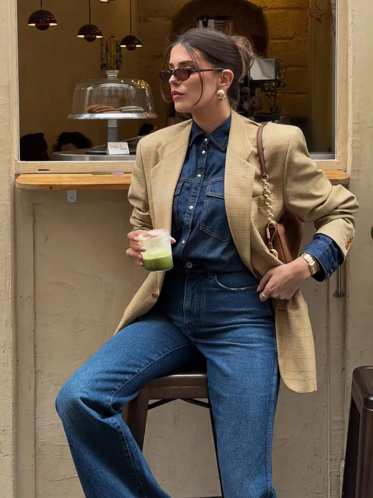 Retro Khaki Single Breasted Plaid Women Suit Coat Elegant Lapel Loose Full Sleeve Jacket 2026 Lady Cusual Commute Street Wears
Retro Khaki Single Breasted Plaid Women Suit Coat Elegant Lapel Loose Full Sleeve Jacket 2026 Lady Cusual Commute Street Wears