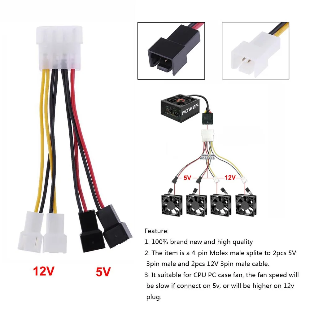 2pcs 4-Pin to 3-Pin fan Power Cable Adapter Connector 12v*2 / 5v*2
2pcs 4-Pin to 3-Pin fan Power Cable Adapter Connector 12v*2 / 5v*2