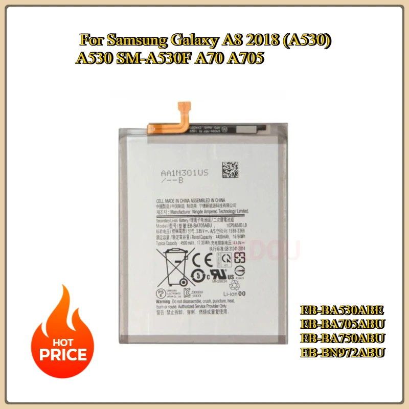Новый сменный аккумулятор для Samsung Galaxy A8 2018 (A530) A530 SM-A530F A70 A705 EB-BA530ABE EB-BA705ABU EB-BA750ABU EB-BN972ABU
Новый сменный аккумулятор для Samsung Galaxy A8 2018 (A530) A530 SM-A530F A70 A705 EB-BA530ABE EB-BA705ABU EB-BA750ABU EB-BN972ABU