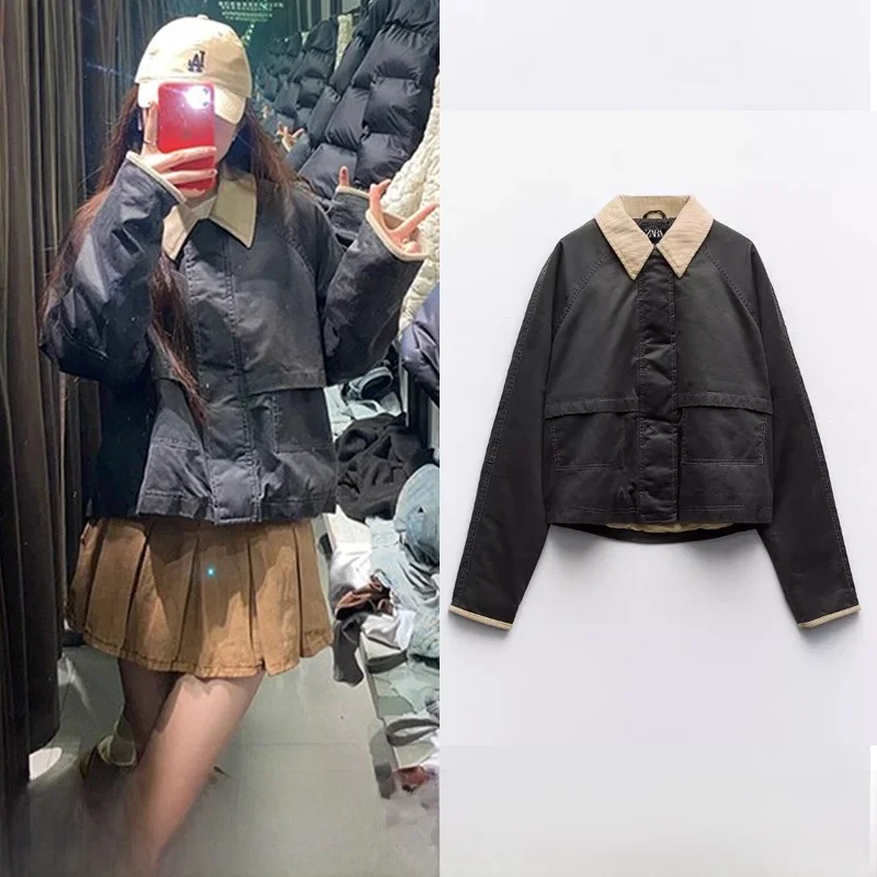 Spring Women's Casual American Style Wax Leather Jacket Collar Color Block Coat Neck Short Outerwear for Ladies
Spring Women's Casual American Style Wax Leather Jacket Collar Color Block Coat Neck Short Outerwear for Ladies