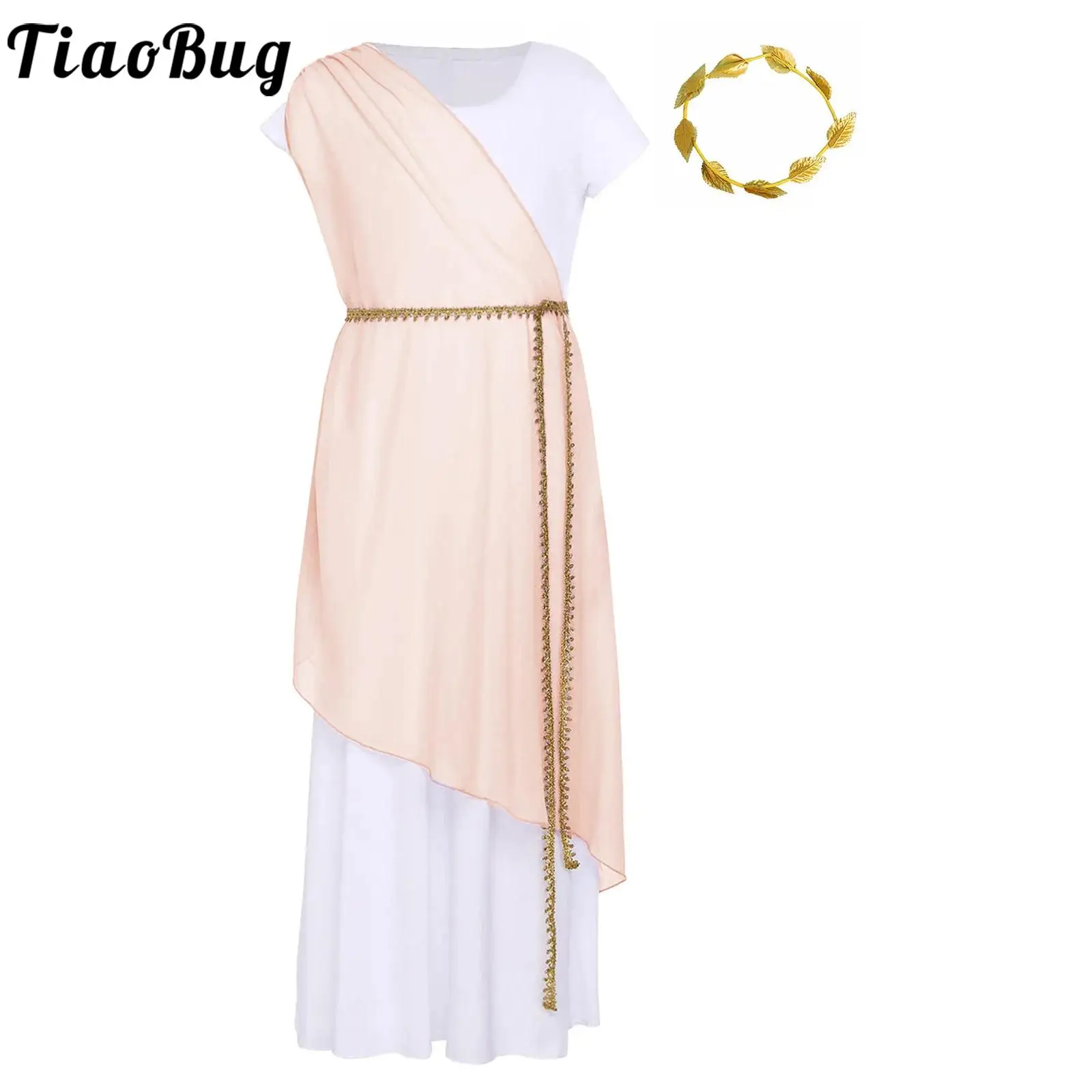 Girls Ancient Greek Princess Toga Robe Short Sleeve Wrap Tunic Maxi Dress with Leaf Garland Headwear for Halloween Themed Party 
Girls Ancient Greek Princess Toga Robe Short Sleeve Wrap Tunic Maxi Dress with Leaf Garland Headwear for Halloween Themed Party