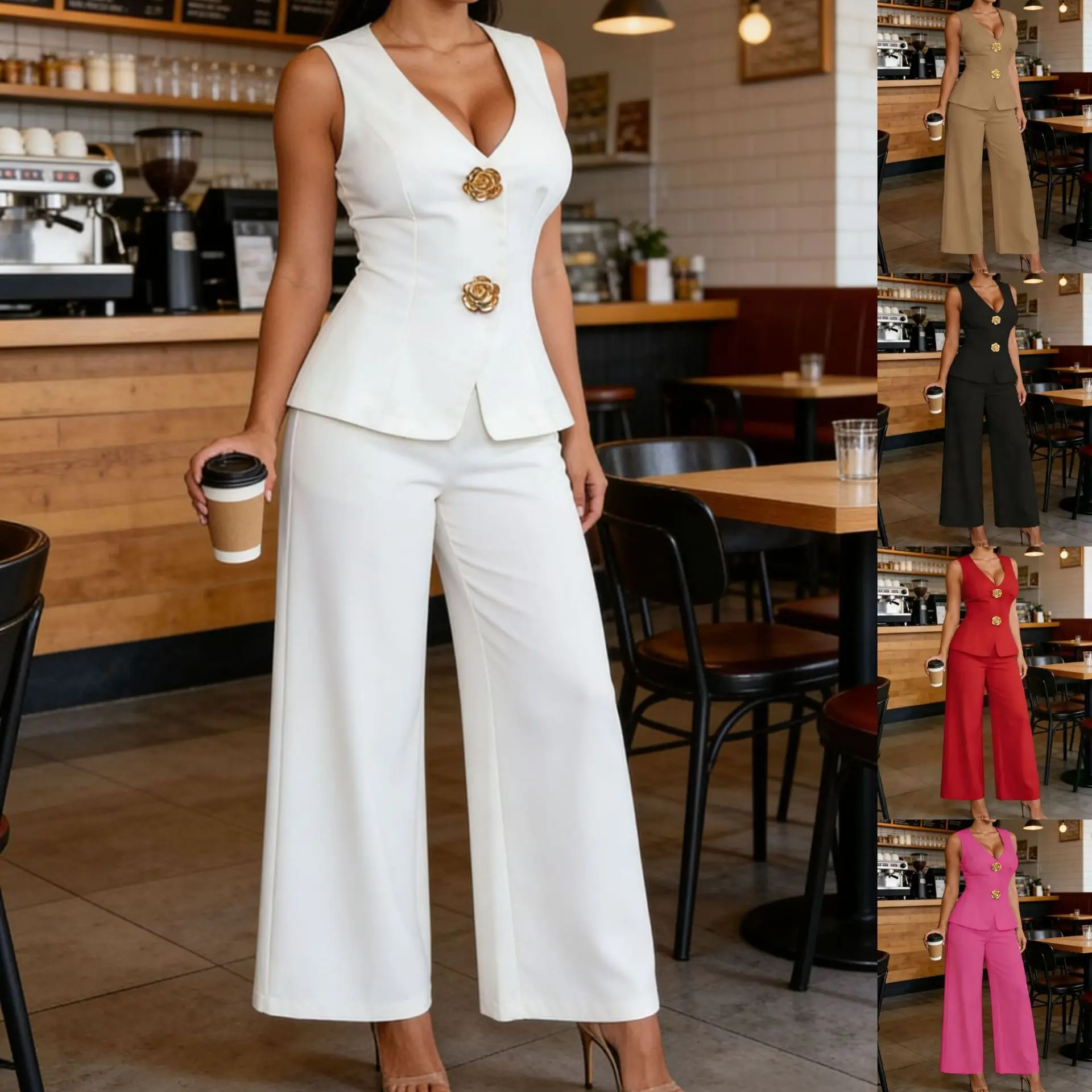 Spring and Summer Cross-border Foreign Trade Women's Fashion Button Vest Trousers Casual Two-piece Suit Women
Spring and Summer Cross-border Foreign Trade Women's Fashion Button Vest Trousers Casual Two-piece Suit Women