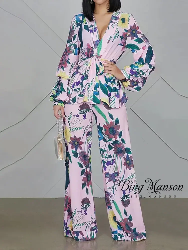 Fashion Women's New Print V-Neck Bubble Sleeve Large Shirt High Waist Loose Pants Bohemian Casual High Waist Straight Pants Set
Fashion Women's New Print V-Neck Bubble Sleeve Large Shirt High Waist Loose Pants Bohemian Casual High Waist Straight Pants Set