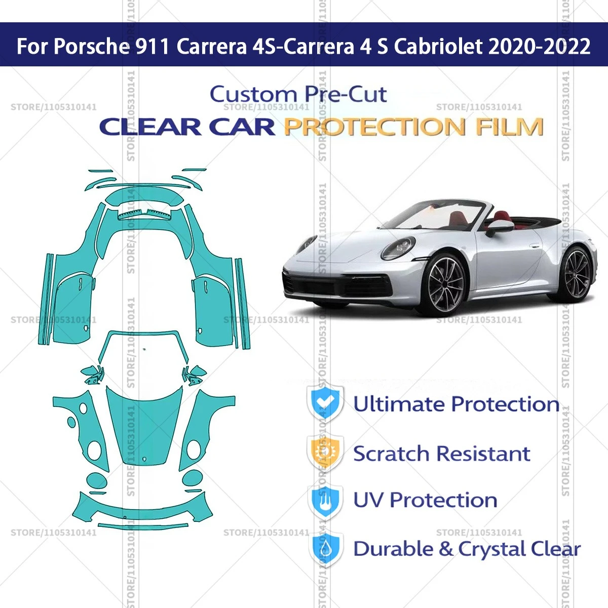 Защитная пленка PPF для Porsche 911 Carrera 4S-Carrera 4 S Cabriolet 2020-2022, предварительно вырезанная, прозрачная, автомобильная пленка PPF
Защитная пленка PPF для Porsche 911 Carrera 4S-Carrera 4 S Cabriolet 2020-2022, предварительно вырезанная, прозрачная, автомобильная пленка PPF