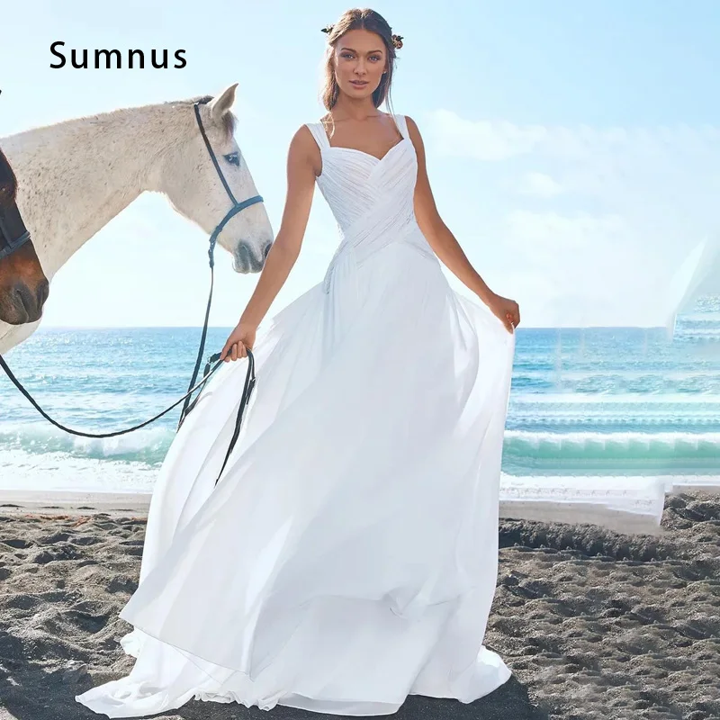 White V-neck Wedding Dress Sleeveless Zipper Beach Bride Dresses Simple Long Wedding Gowns Robe de Mariee Vestido De Novia
White V-neck Wedding Dress Sleeveless Zipper Beach Bride Dresses Simple Long Wedding Gowns Robe de Mariee Vestido De Novia