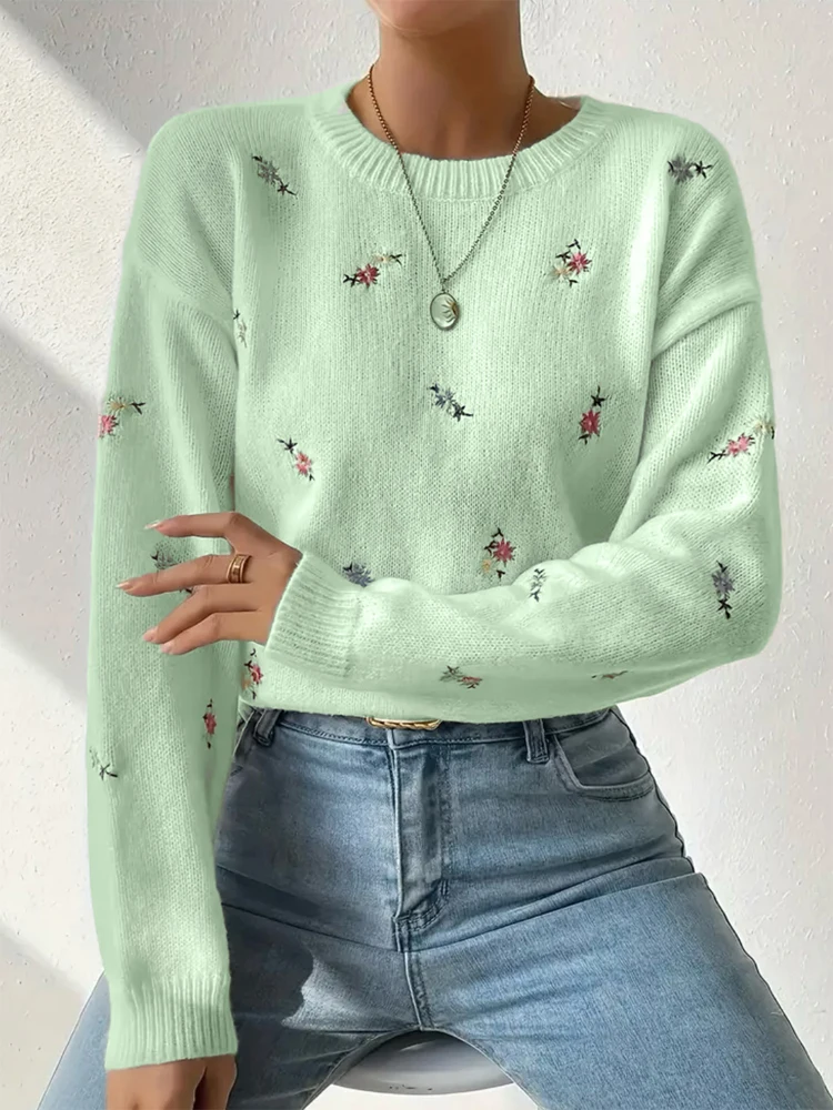 Embroidered Round-neck Knitted Pullover Lady Casual Full Sleeve Loose Cropped Sweater 2026 Spring Commute Outing Pullovers
Embroidered Round-neck Knitted Pullover Lady Casual Full Sleeve Loose Cropped Sweater 2026 Spring Commute Outing Pullovers