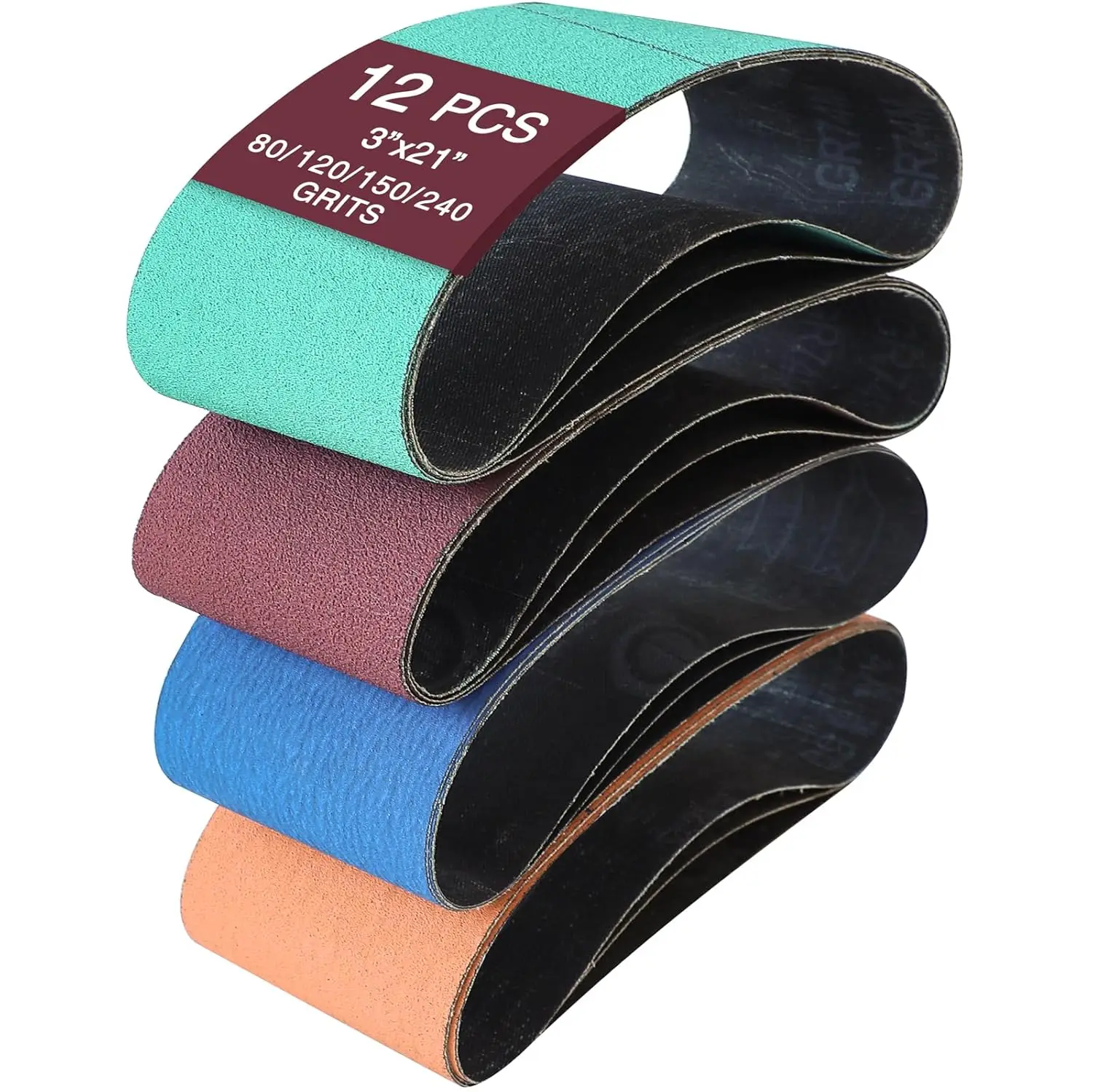 3" x 21" Sanding Belts, 12 Pcs Assorted Grits 80/120/150/240 for Belt Sander Woodworking Metal Polishing Knife Sharpening
3" x 21" Sanding Belts, 12 Pcs Assorted Grits 80/120/150/240 for Belt Sander Woodworking Metal Polishing Knife Sharpening