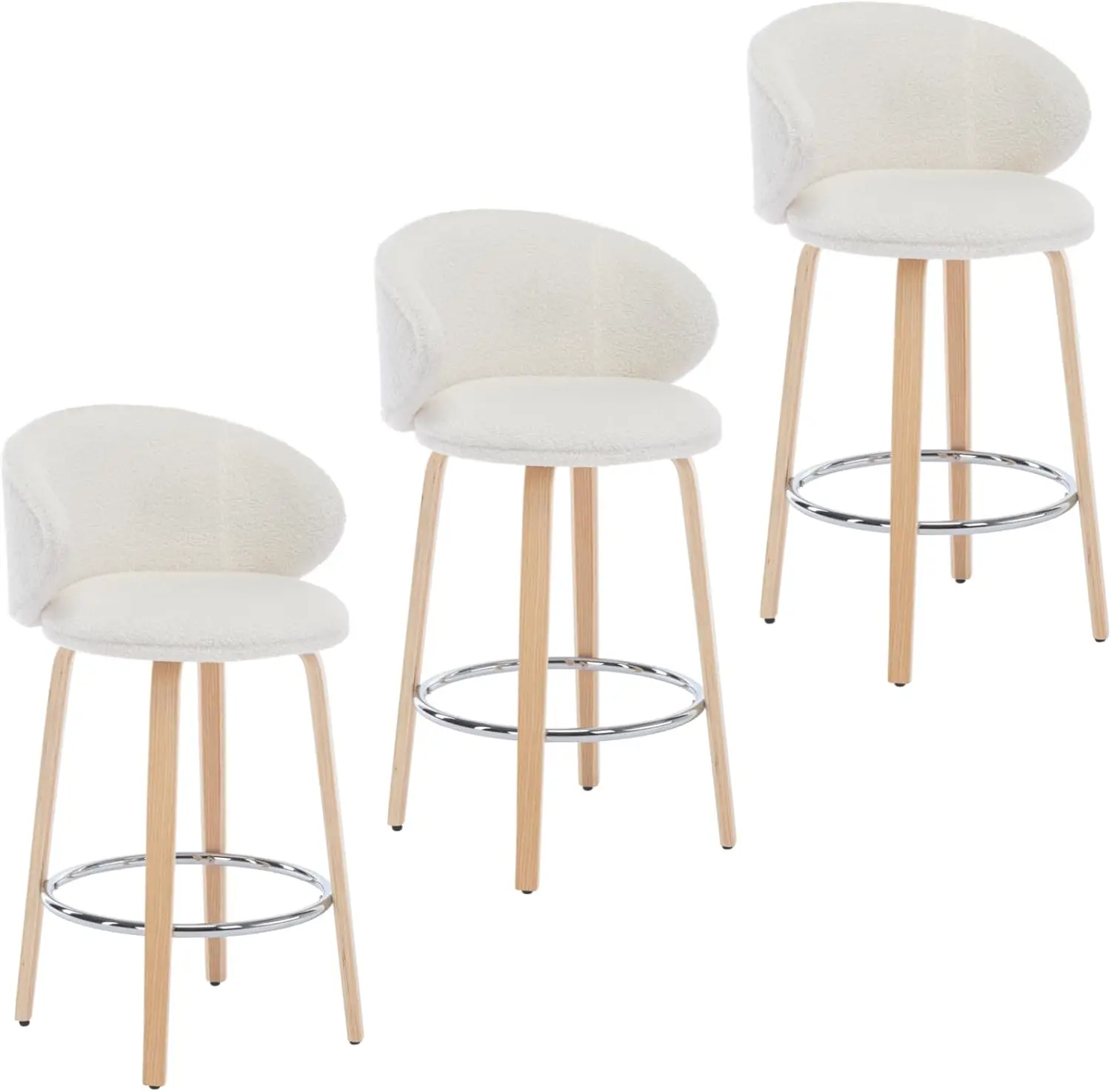 Modern Bar Stools Set Of 3, 26"" Counter Height Stools With Barrel Back, White Sherpa Kitchen Island Chair With Wood Legs For
Modern Bar Stools Set Of 3, 26"" Counter Height Stools With Barrel Back, White Sherpa Kitchen Island Chair With Wood Legs For