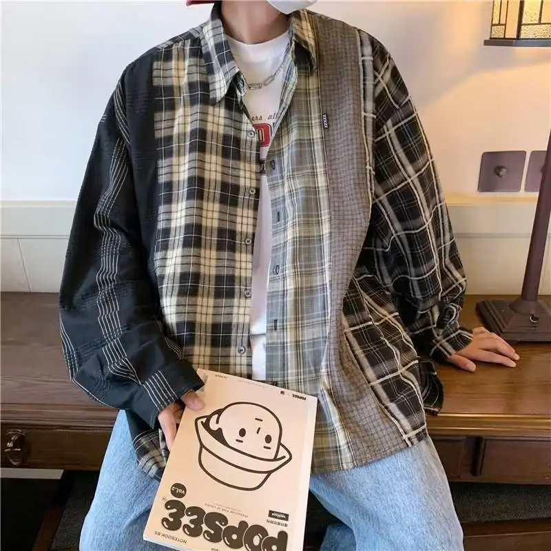Loose Long Sleeve Men's Plaid Shirt Japanese Style Patchwork Casual Outerwear Fashionable Autumn Thickened Flannel Collar Design
Loose Long Sleeve Men's Plaid Shirt Japanese Style Patchwork Casual Outerwear Fashionable Autumn Thickened Flannel Collar Design