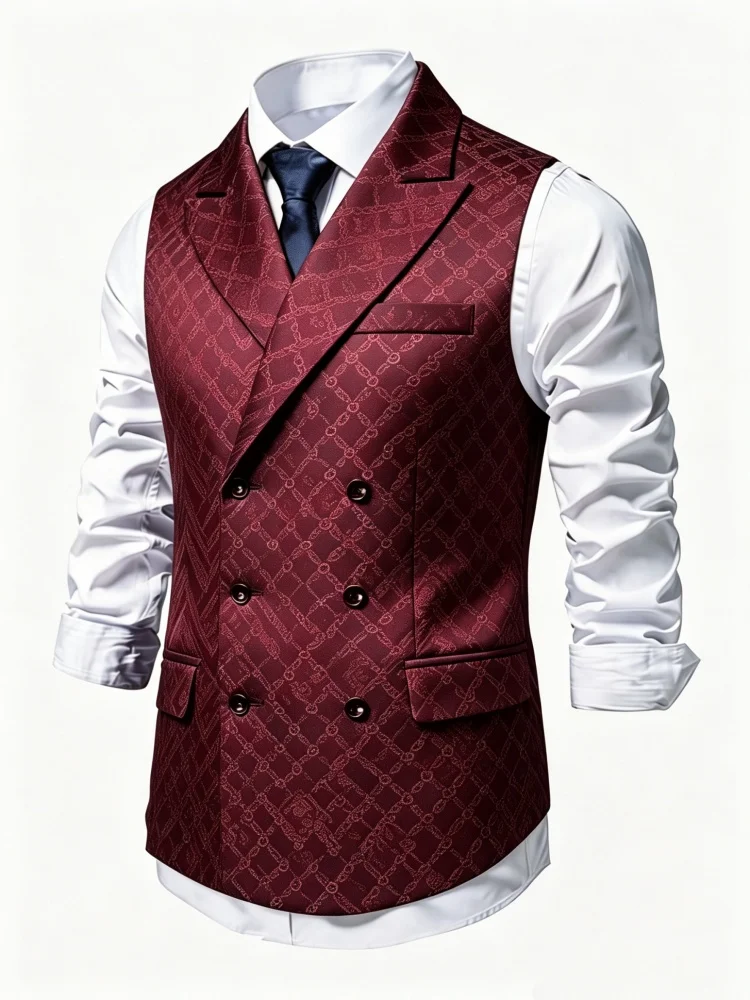 Mens Slim Fit Chain Pattern Waistcoat Double Breasted Burgundy Jacquard Suit Vest for Party Wedding
Mens Slim Fit Chain Pattern Waistcoat Double Breasted Burgundy Jacquard Suit Vest for Party Wedding