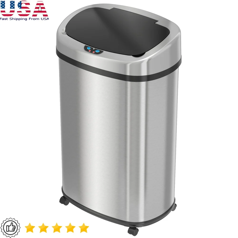 13 Gallon Stainless Steel Touchless Trash Can Motion Sensor Odor Control AbsorbX Removable Wheels Kitchen Waste Bin
13 Gallon Stainless Steel Touchless Trash Can Motion Sensor Odor Control AbsorbX Removable Wheels Kitchen Waste Bin