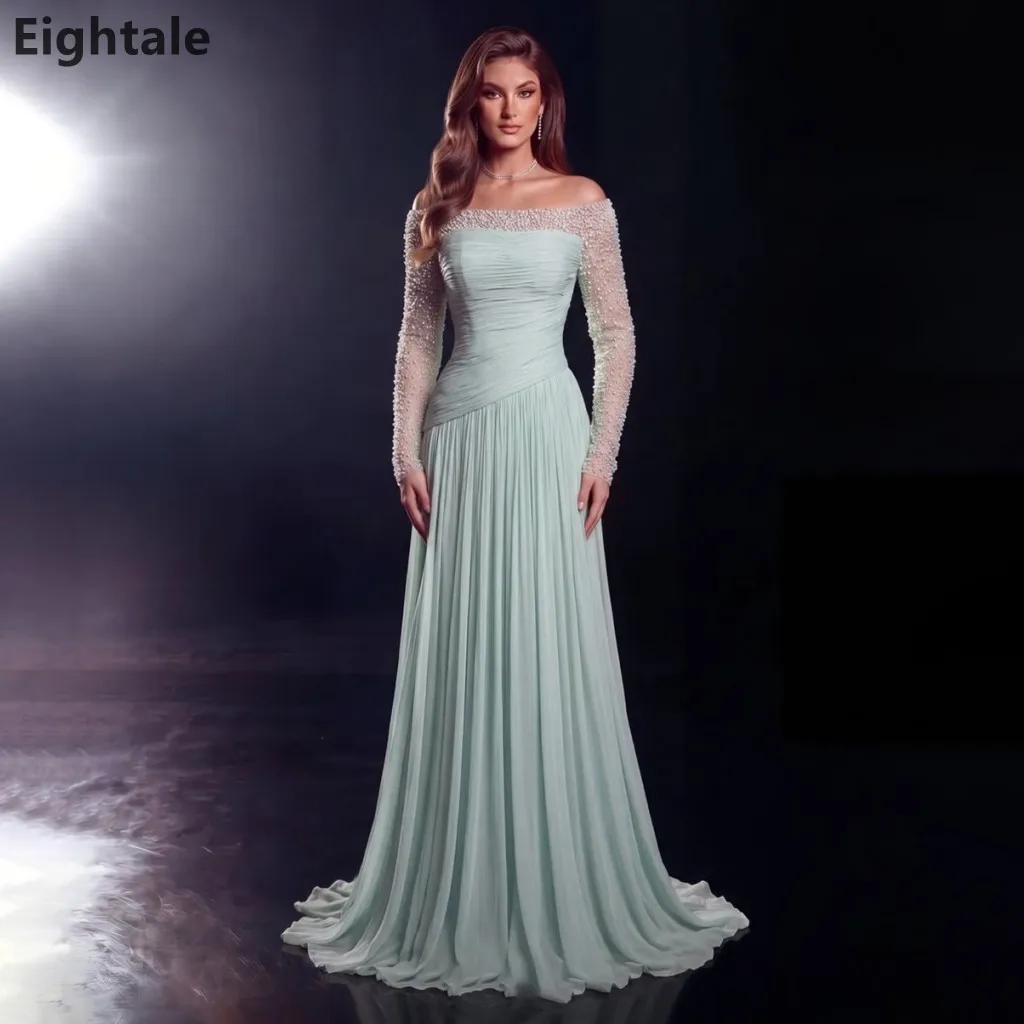Eightale 2026 Mint Off Shoulder Evening Dress Pearl Beaded Mesh Long Sleeve Dubai Party Gown Formal Prom Dress Customized
Eightale 2026 Mint Off Shoulder Evening Dress Pearl Beaded Mesh Long Sleeve Dubai Party Gown Formal Prom Dress Customized