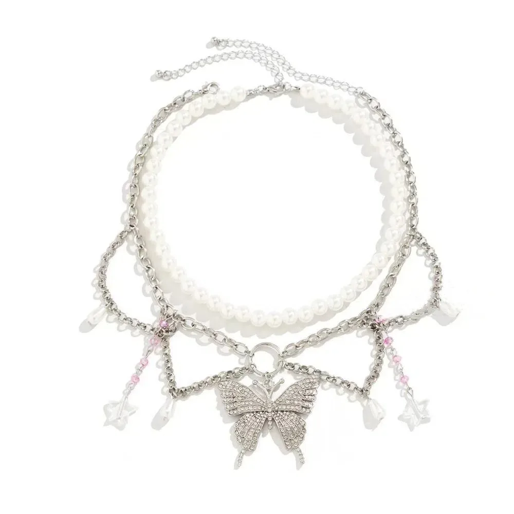 Pearl Butterfly Pendant Necklace Rhinestone Sweet Multilayer Necklace Bohemian Style Neck Jewelry Beads Chain Choker Gifts
Pearl Butterfly Pendant Necklace Rhinestone Sweet Multilayer Necklace Bohemian Style Neck Jewelry Beads Chain Choker Gifts