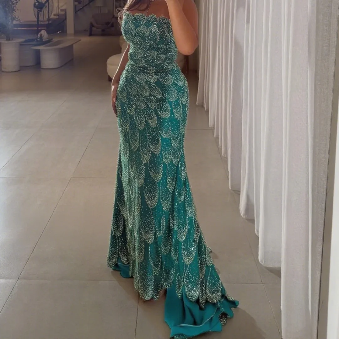 Chic Train Formal Dress Wedding Gown New Green Strapless Beaded Elegant Luxurious Evening Dresses 2025 Customized
Chic Train Formal Dress Wedding Gown New Green Strapless Beaded Elegant Luxurious Evening Dresses 2025 Customized