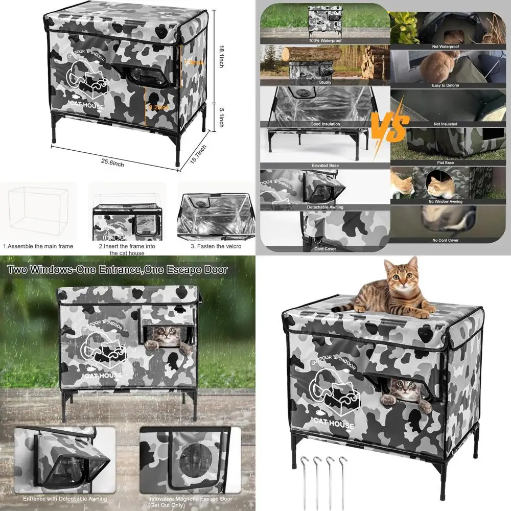 Weatherproof Elevated Outdoor Cat Shelter with Escape Door for Feral Cats - Insulated and Camouflaged for Winter
Weatherproof Elevated Outdoor Cat Shelter with Escape Door for Feral Cats - Insulated and Camouflaged for Winter