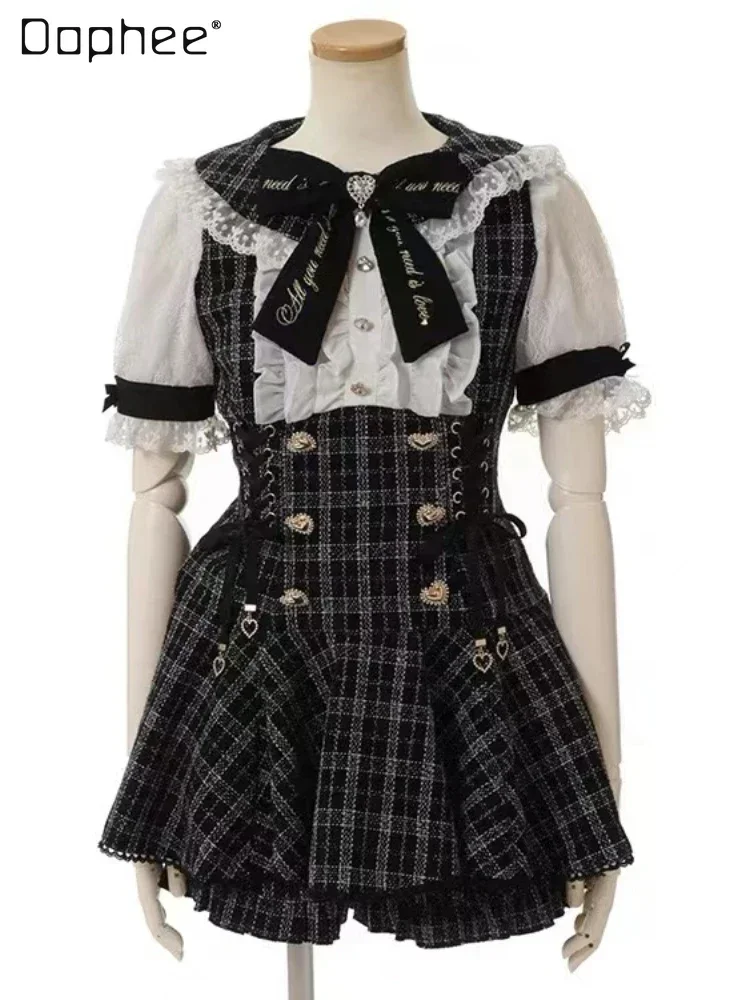 Japanese Lolita Outfit Sweet Plaid Mine Mass-Produced Bow Tie Plaid Midi Dress 2023 Fall New Women Plaid Shorts Two Pieces Set
Japanese Lolita Outfit Sweet Plaid Mine Mass-Produced Bow Tie Plaid Midi Dress 2023 Fall New Women Plaid Shorts Two Pieces Set