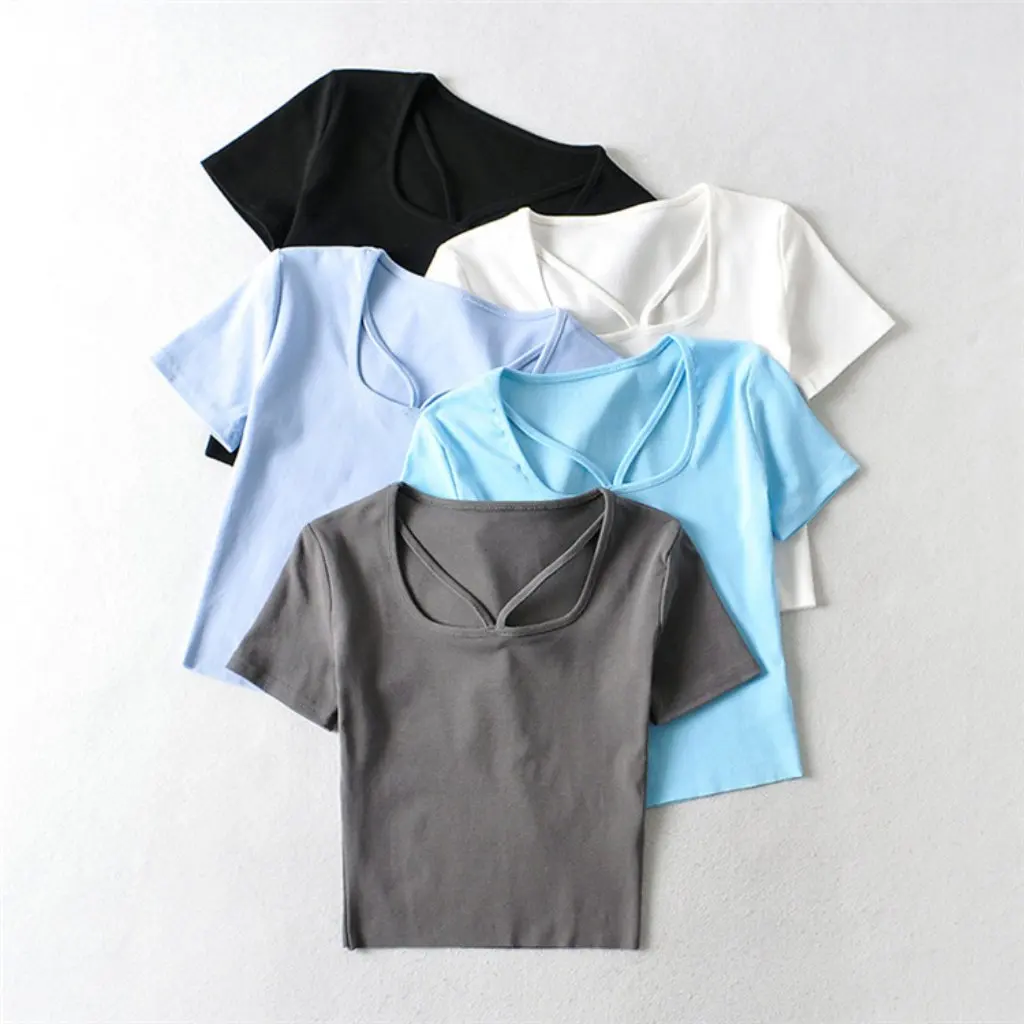 YPFF Women's Slim Fit T-Shirt Summer European American Style Pullover Square Collar Cross Neck Cropped Top Trendy
YPFF Women's Slim Fit T-Shirt Summer European American Style Pullover Square Collar Cross Neck Cropped Top Trendy