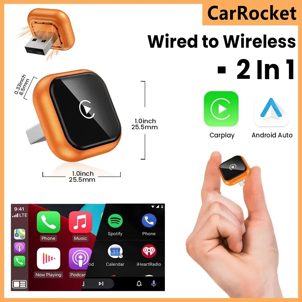 Беспроводной адаптер CarRocket 2-в-1 для CarPlay и Android Auto, USB-донгл, умный мини-бокс, Plug & Play, 5G Wi-Fi, Bluetooth, для 98% автомобилей с CarPlay
Беспроводной адаптер CarRocket 2-в-1 для CarPlay и Android Auto, USB-донгл, умный мини-бокс, Plug & Play, 5G Wi-Fi, Bluetooth, для 98% автомобилей с CarPlay