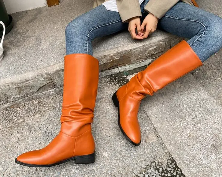 Candy Color Girls Orange Apricot Solid Pleated Flat Knee High Boots Woman Round Toe Slip On Leisure Long Botas Shoes Lady
Candy Color Girls Orange Apricot Solid Pleated Flat Knee High Boots Woman Round Toe Slip On Leisure Long Botas Shoes Lady