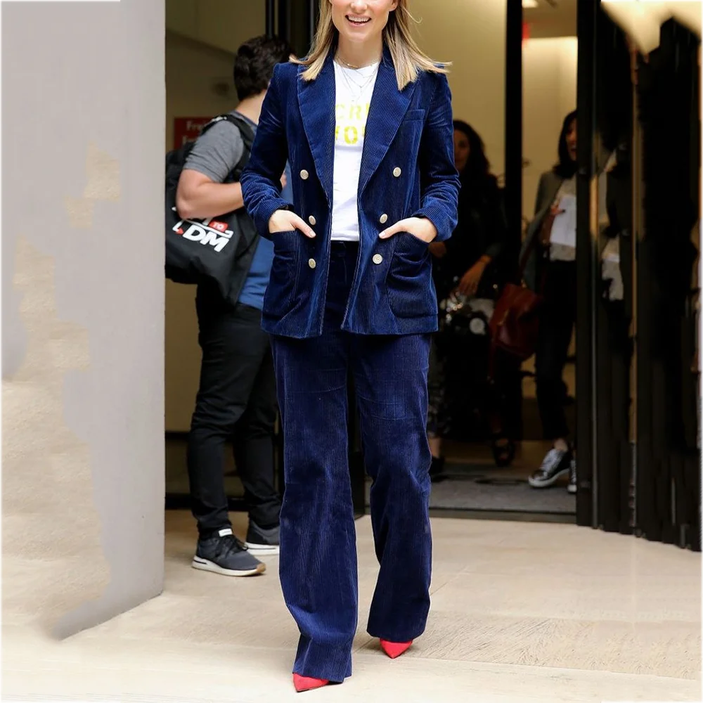 Vintage Corduroy Women Suit Two Pieces Double Breasted Jacket Pants Chic Peaked Lapel Luxury Outfit Daily Office Lady Wear
Vintage Corduroy Women Suit Two Pieces Double Breasted Jacket Pants Chic Peaked Lapel Luxury Outfit Daily Office Lady Wear
