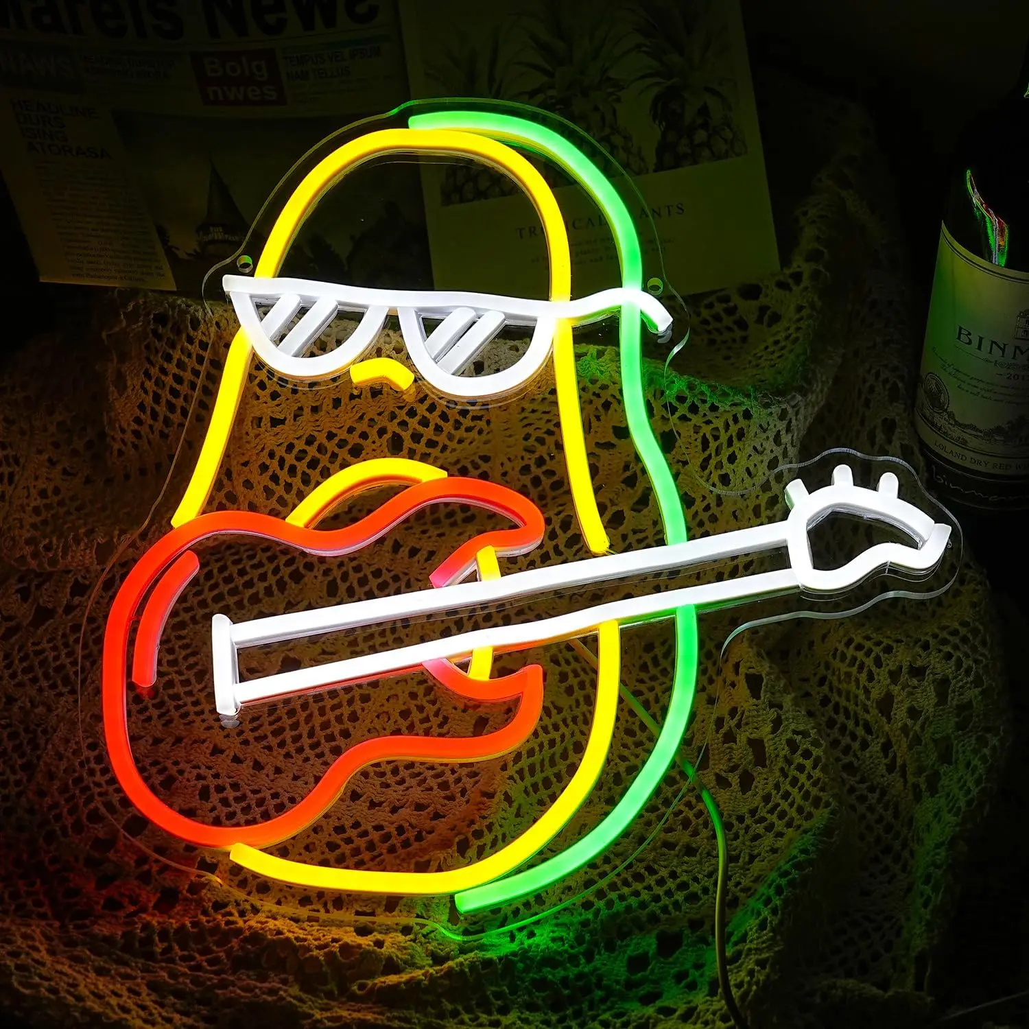 Neon Sign Guitar Party Festival Decor Retro sparkling light, warm hazy, tipsy mood
Neon Sign Guitar Party Festival Decor Retro sparkling light, warm hazy, tipsy mood