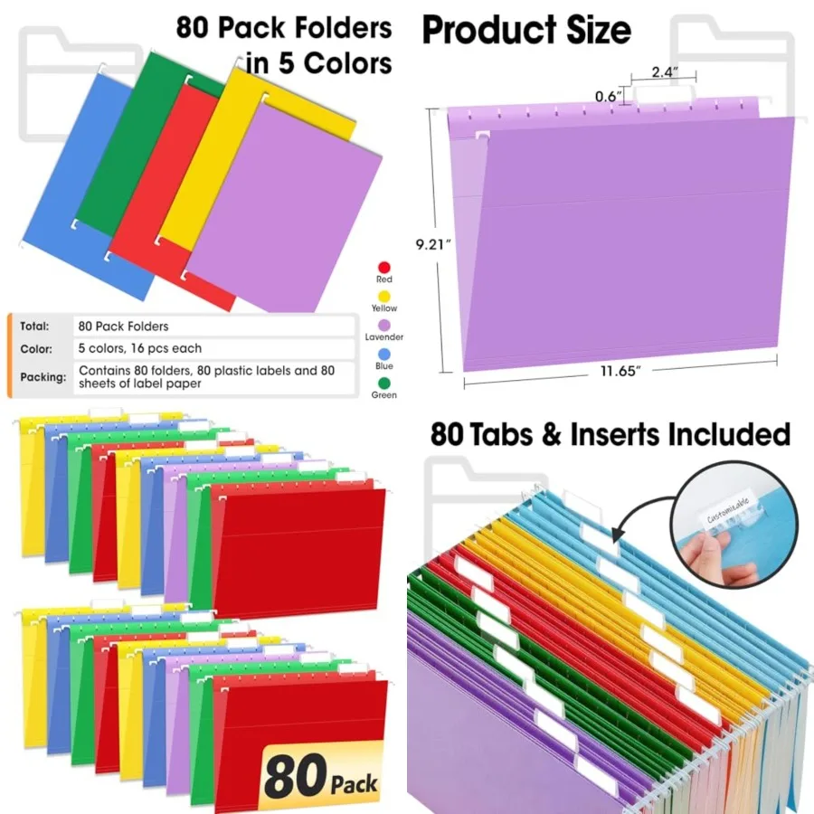 Hanging File Folders, Colored Hanging File Folders Letter Size with 1/5 Cut Adjustable Tabs, File Cabinet Folders for Office, S
Hanging File Folders, Colored Hanging File Folders Letter Size with 1/5 Cut Adjustable Tabs, File Cabinet Folders for Office, S