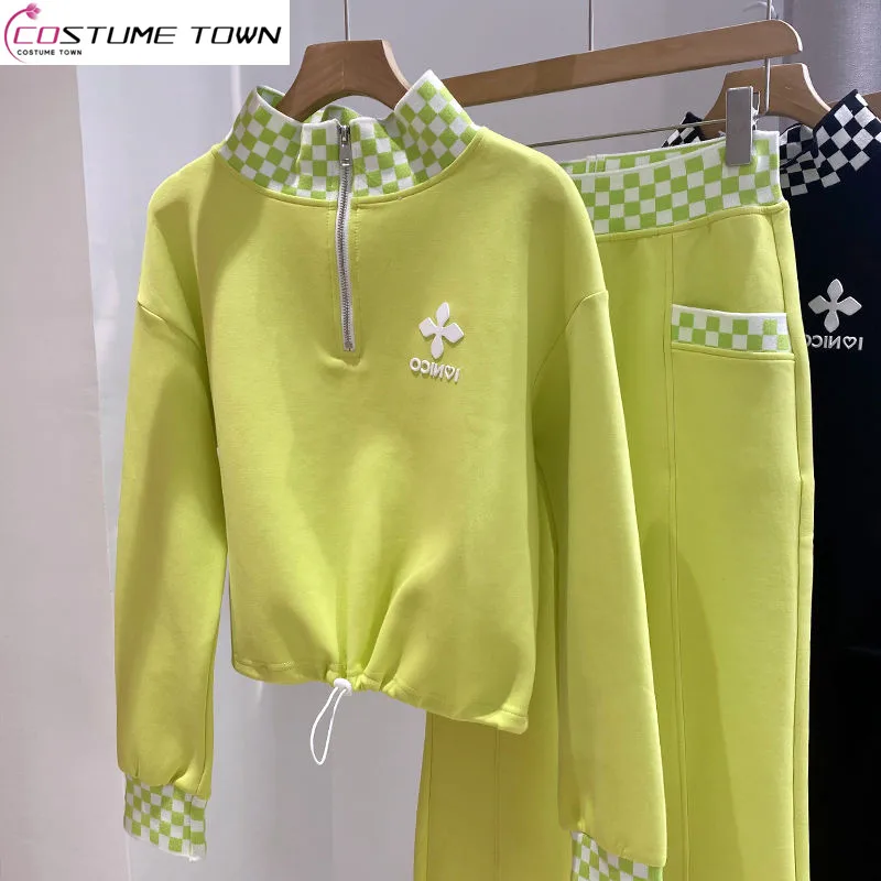 2023 Sports Plaid Standing Neck Long Sleeve High Waist Casual Pants Personalized Set Shows Slim Advanced Style New Style
2023 Sports Plaid Standing Neck Long Sleeve High Waist Casual Pants Personalized Set Shows Slim Advanced Style New Style