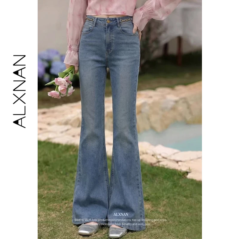 ALXNAN Women Light Blue Washed Flare Jeans High Waist Vintage Denim Pants Elegant Slim Long Trousers Female Clothing L61382A
ALXNAN Women Light Blue Washed Flare Jeans High Waist Vintage Denim Pants Elegant Slim Long Trousers Female Clothing L61382A