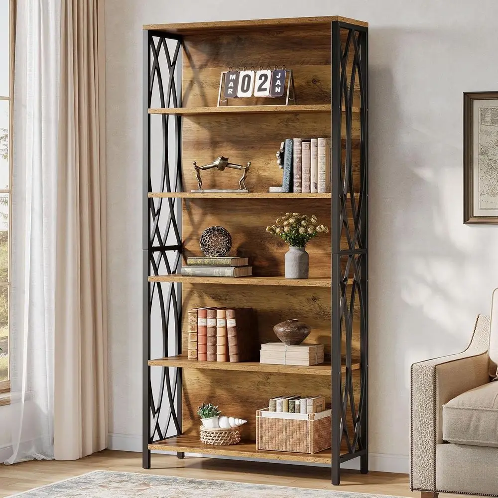 Tall Bookshelf, 6-Tier Industrial Bookcase with Geometric Metal Frame & Open Storage Shelves, Freestanding Display Shelf for Hom
Tall Bookshelf, 6-Tier Industrial Bookcase with Geometric Metal Frame & Open Storage Shelves, Freestanding Display Shelf for Hom