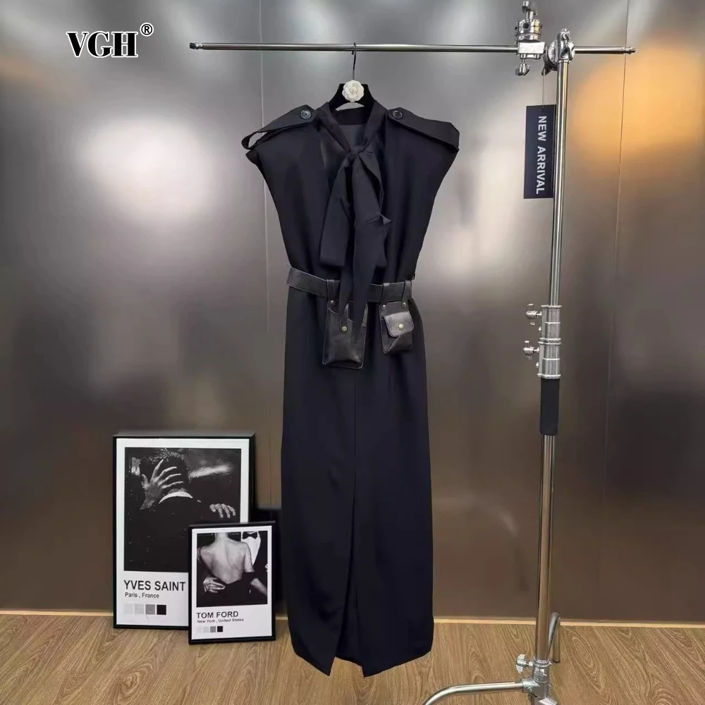 VGH Office Solid Spliced Lace Up Dress for Women Scarf Collar Shoulder Pud Sleeveless High Waist Patchwork Sashes Dresses Female
VGH Office Solid Spliced Lace Up Dress for Women Scarf Collar Shoulder Pud Sleeveless High Waist Patchwork Sashes Dresses Female