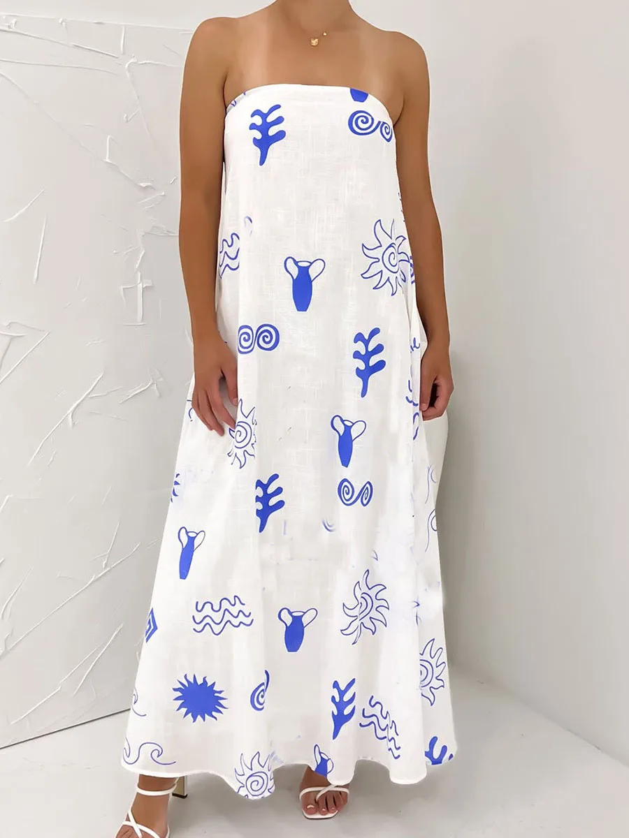 Fashion Women's Strapless Long Dress Fashion Sun Print Sleeveless Loose Tube Dress Summer Beach Dress Streetwear
Fashion Women's Strapless Long Dress Fashion Sun Print Sleeveless Loose Tube Dress Summer Beach Dress Streetwear
