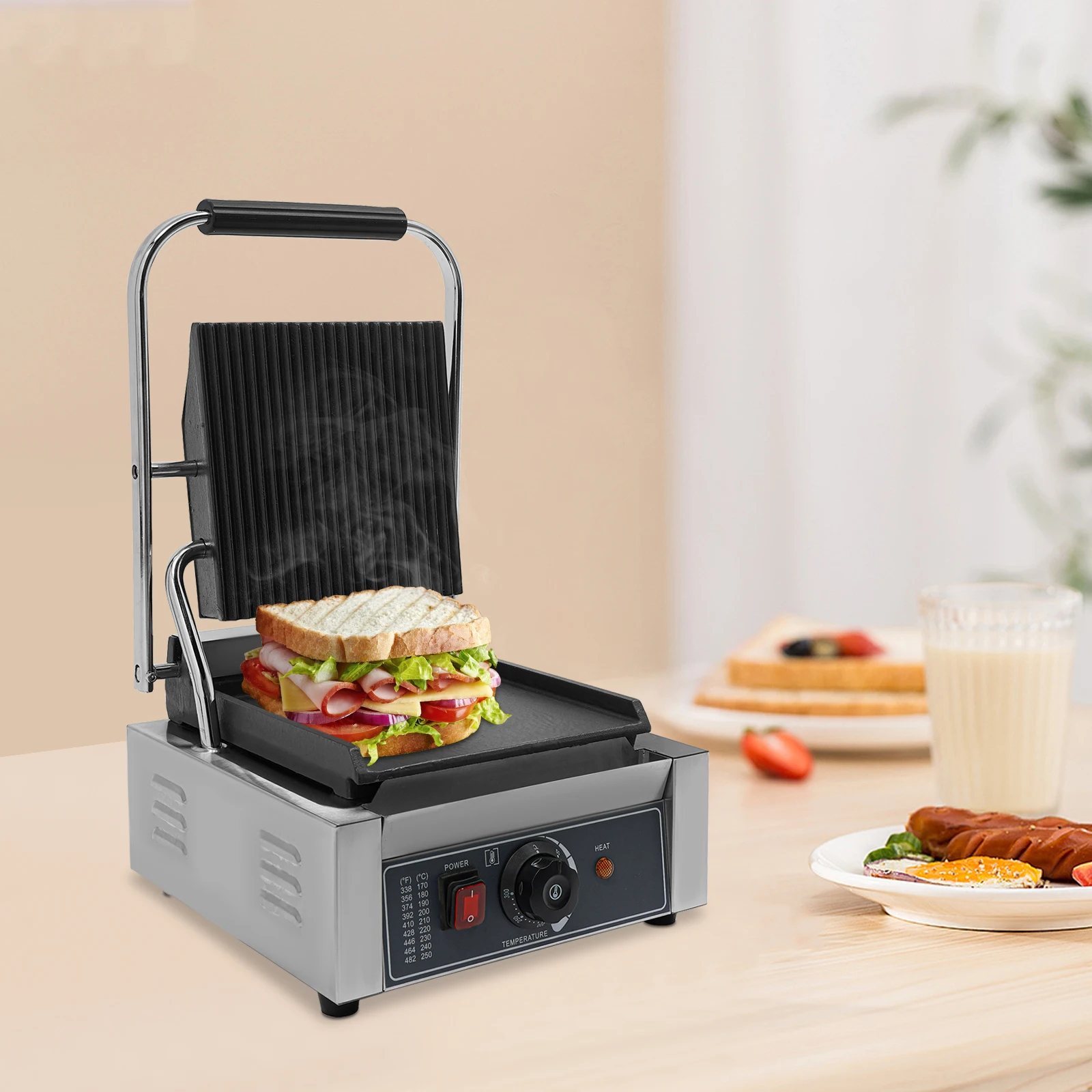 1800W Electric Stainless Steel Commercial Sandwich Panini Press Grill, Sandwich Machine Pannini Maker
1800W Electric Stainless Steel Commercial Sandwich Panini Press Grill, Sandwich Machine Pannini Maker