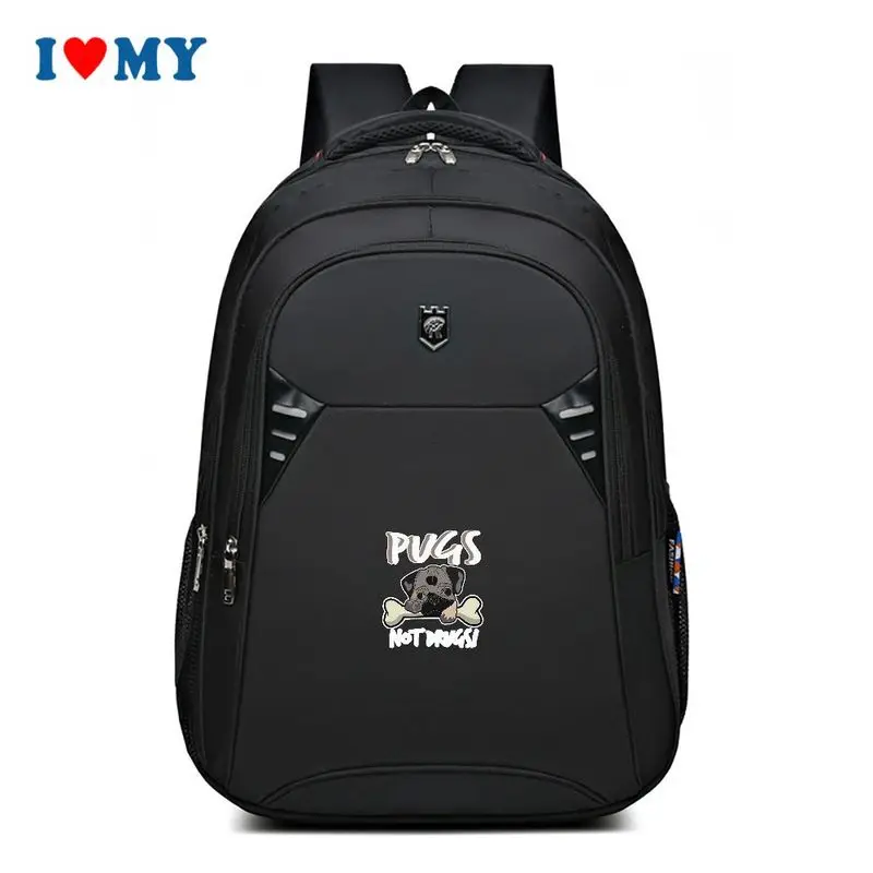 Black Double Shoulder Sports Backpack with "PUGS NOT DRUGS" Graphic, Large Capacity School Travel Rucksack for Men & Women.
Black Double Shoulder Sports Backpack with "PUGS NOT DRUGS" Graphic, Large Capacity School Travel Rucksack for Men & Women.