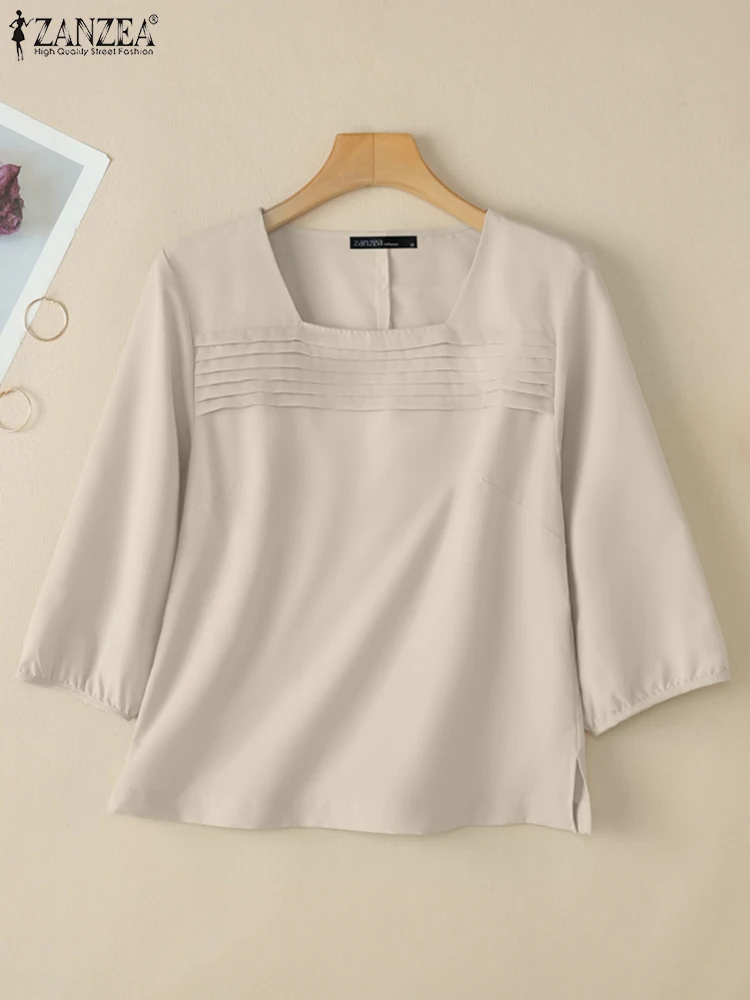 2025 ZANZEA Elegant Square Neck Short Sleeve Blouse Summer Shirt Women Stylish Split Hem Blusas Fashion Solid Pleated Tops Tunic
2025 ZANZEA Elegant Square Neck Short Sleeve Blouse Summer Shirt Women Stylish Split Hem Blusas Fashion Solid Pleated Tops Tunic