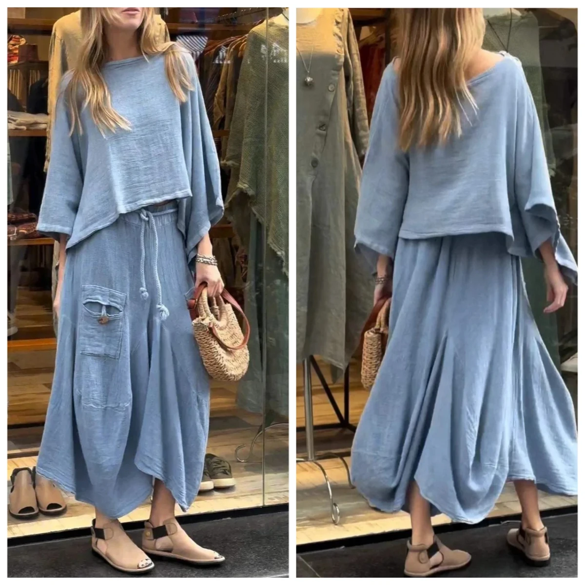 Fashionable O-neck Bell Sleeve Top + Skirt For Women Ealy Autumn Solid Color Pocket Lace Up Loose Casual Irregular Suit Female
Fashionable O-neck Bell Sleeve Top + Skirt For Women Ealy Autumn Solid Color Pocket Lace Up Loose Casual Irregular Suit Female