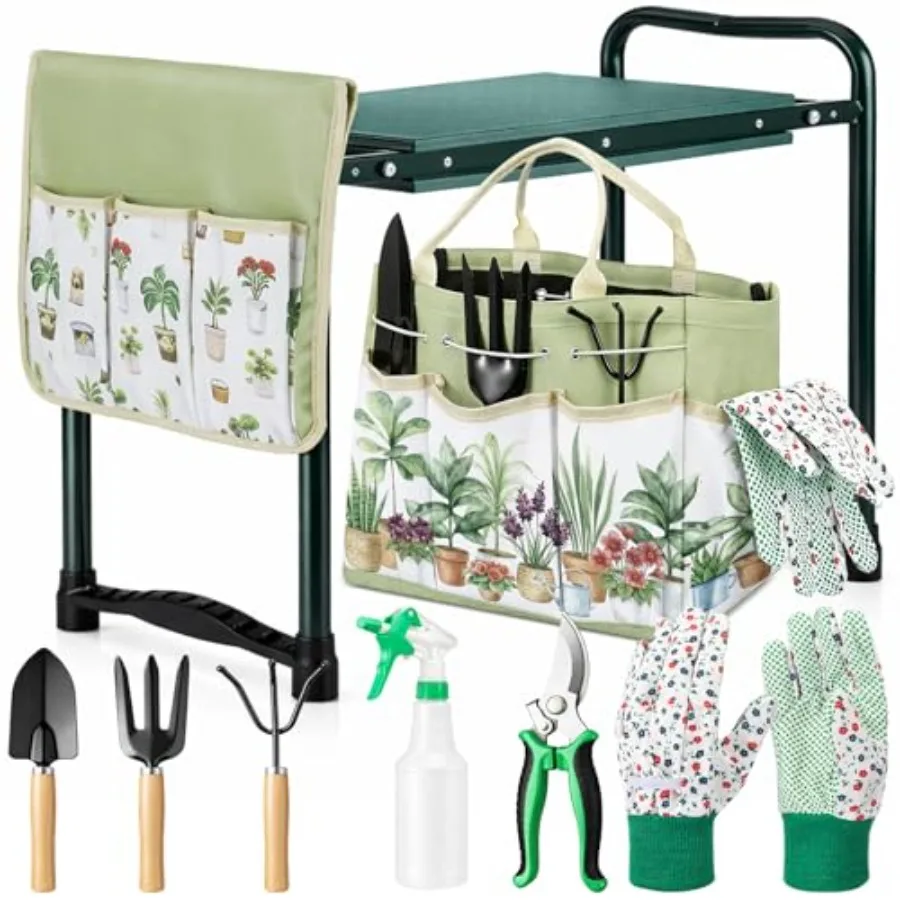 9 Pcs Garden Kneeler and Seat with Gardening Tools and Pouch Heavy Duty Folding Garden Stool for Seniors Outdoor Yard Work Gift
9 Pcs Garden Kneeler and Seat with Gardening Tools and Pouch Heavy Duty Folding Garden Stool for Seniors Outdoor Yard Work Gift