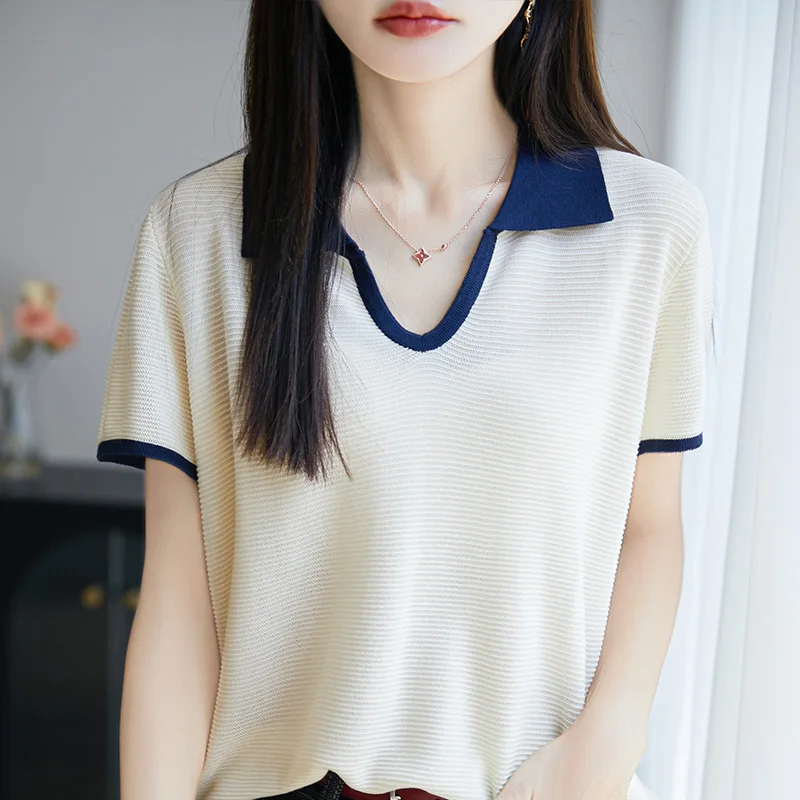 100% Lyocell Tencel Sweater Short Sleeve Joker With POLO Neck Fashion Women's Bottoming Shirt
100% Lyocell Tencel Sweater Short Sleeve Joker With POLO Neck Fashion Women's Bottoming Shirt