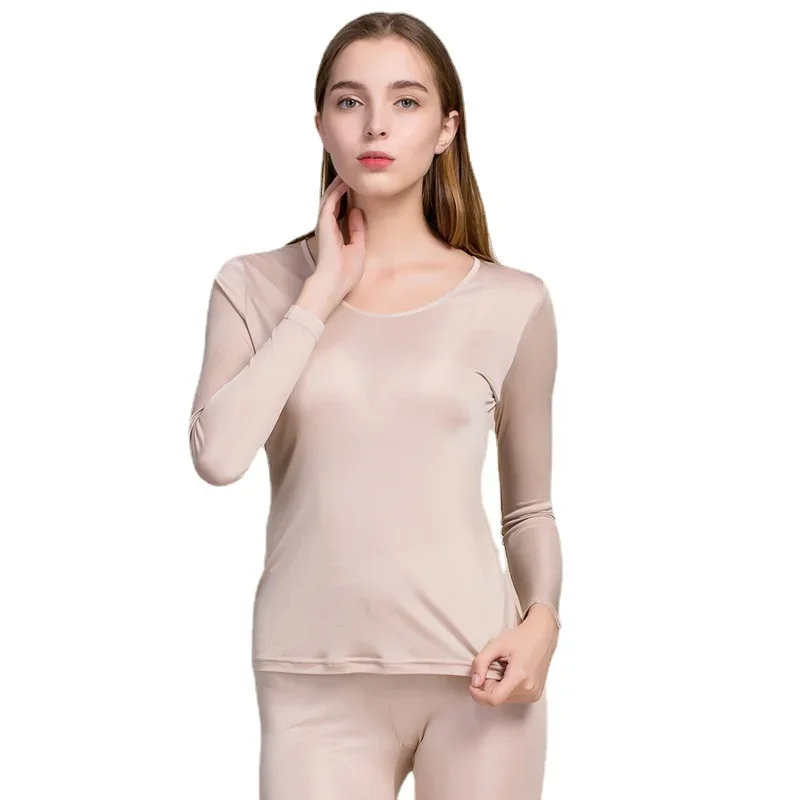 Fashionable Wholesale Autumn Silk Thermal Underwear Set for Women O-neck Double-sided Knitted Tops Pants Sets
Fashionable Wholesale Autumn Silk Thermal Underwear Set for Women O-neck Double-sided Knitted Tops Pants Sets